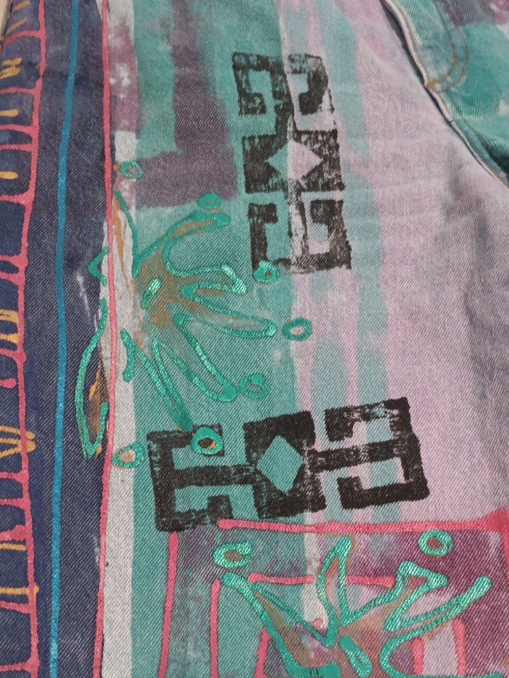 Vintage Vibrant Hand-Painted Abstract Jeans - Picture 11 of 12